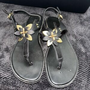 Michael Kors Black and Gold Floral Sandals